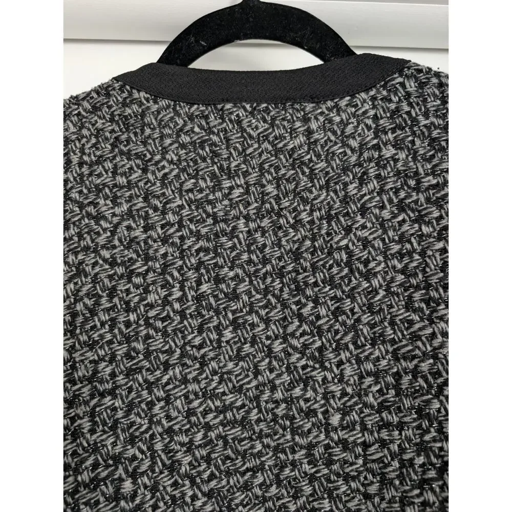 Elodie Womens Black Grey‎ Metallic Tweed Open Front Cropped Jacket Size L